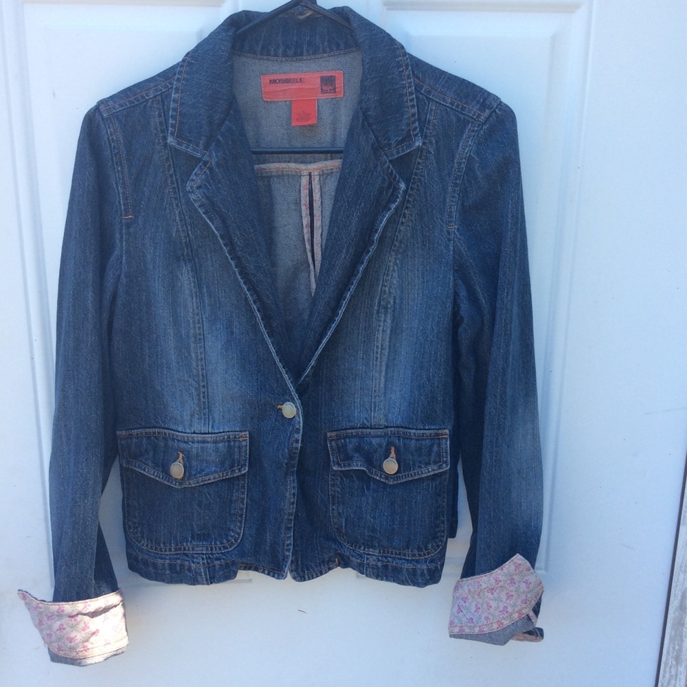 Mossimo dark wash/ distressed jean jacket/ blazer Sm/med